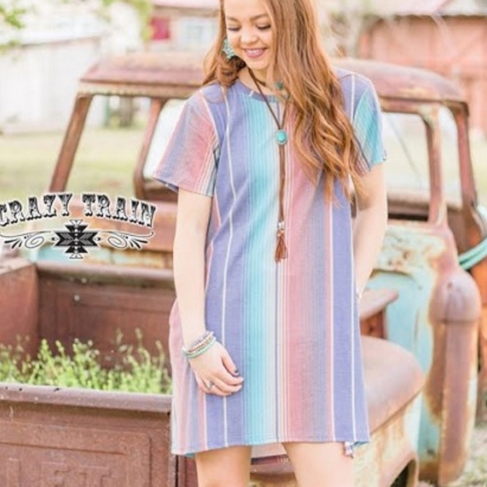 Serape Tee Shirt dress with pockets